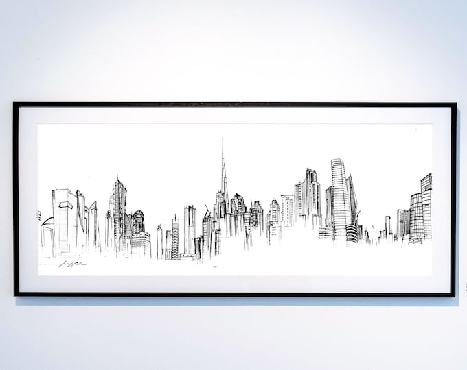 Business Bay Dubai Cityscape, Original Architectural handrawing, United Arab Emirates sketch  Architectural Sketch.