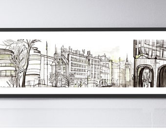 TOWERHILL,London City, Tower Hill Boroughcityscape,Original Architectural Handrawing, Ink Sketch, UK.
