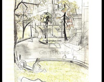 Madrid Sketch – Walkway near the Prado Museum