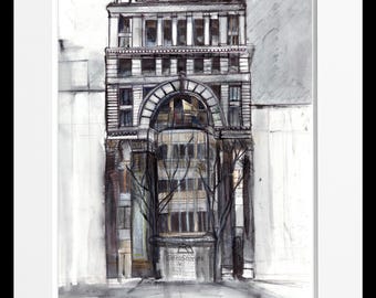 Architectural Illustration of Madrid - Historic Building in Watercolor and Ink