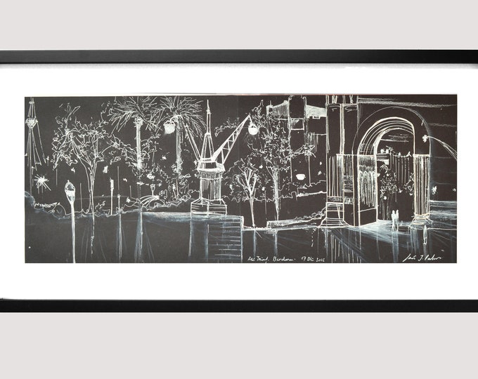ARCTRIUNF. Original Barcelona Triumphal arch, Catalonia, Spain, Handrawing Pen Ink, Architectural Sketch.Framed