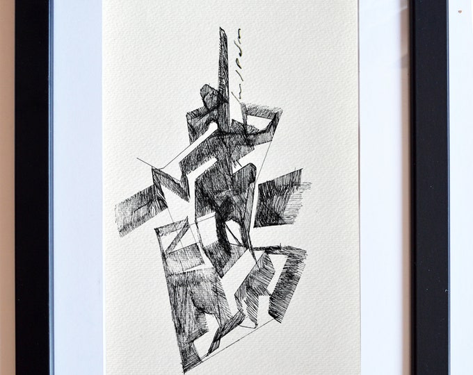 ALISTROE, Original Sculptural Series, Architectural Abstraction Geometrical Pen Freehand Sketch, framed.