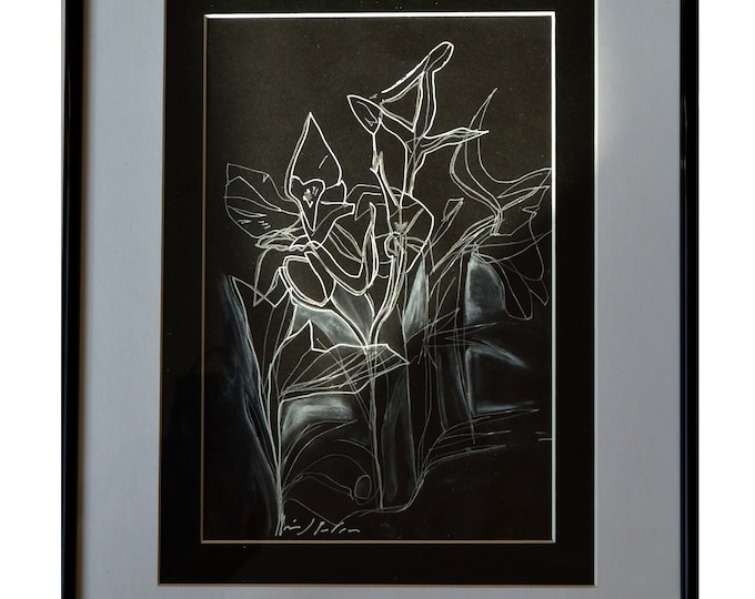 CYCLAMEN. Art Nouveau Flowers ,Handrawing Pen Ink,Black & White Framed Art,Sketch Geometrical Watercolor Nature.