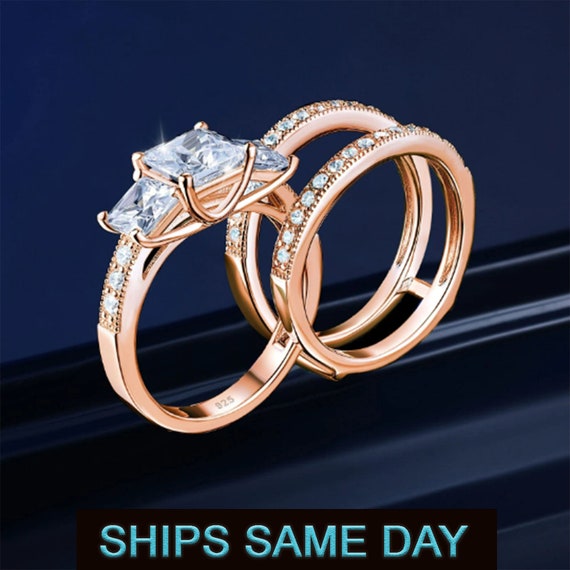 Rose Gold Ring Guard With Princess Cut Wedding Sets Silver Ring For Women
