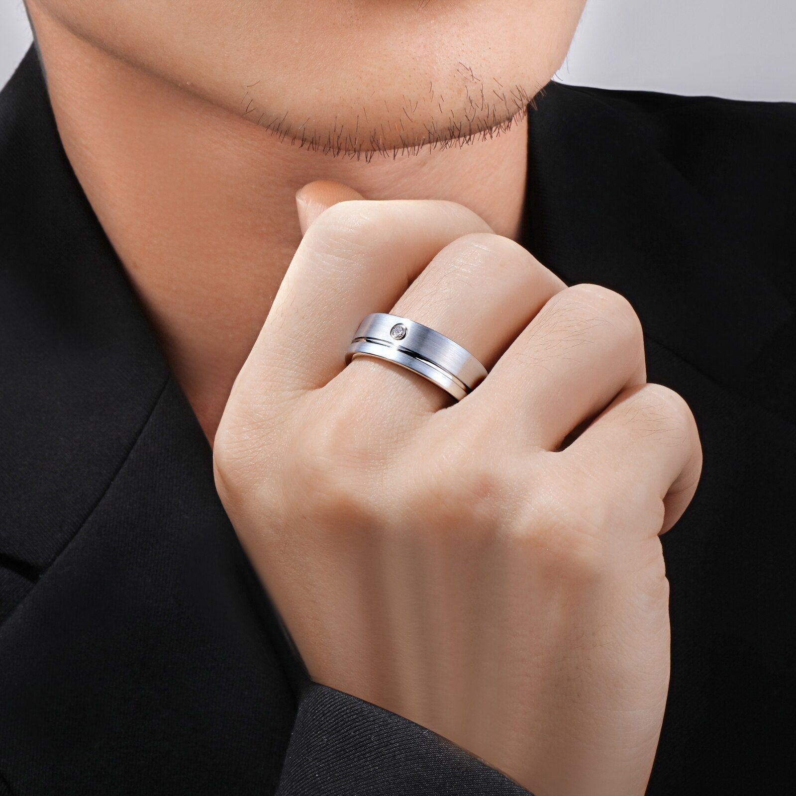 5mm Titanium and Silver Bevelled Edge Wedding Ring Band - Titanium Rings at  Elma UK Jewellery