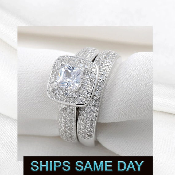 Buy Engagement Ring Set 2 Pcs Classic Wedding Rings for Women 925