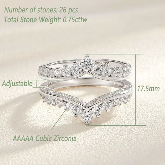 Mothers Day Gift Women Adjustable Vintage Wedding Band AAAAA CZ Warp Guard  Ring Enhancers for Women Engagement Rings 925 Sterling Silver 