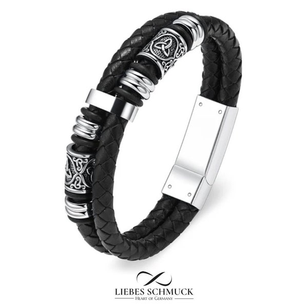 Asche Armband Urnenarmband Keltischer Knoten Lederarmband Ascheschmuck Mini Urne Verstorbener  Mensch Hund Edelstahl Silber Schwarz + Gravur