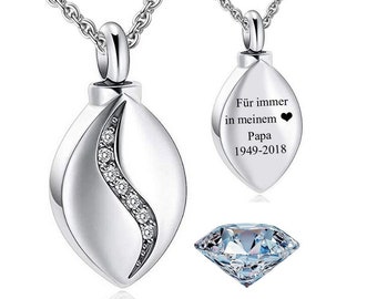 Frêne Bijoux Urne Chaîne Souvenirs Décédé Humain Animal De Compagnie Zircone Argent Larme Frêne Pendentif Bijoux Urne Frêne Pendentif Avec Gravure