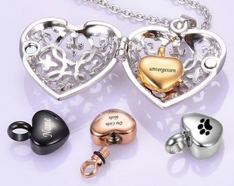 Bijoux de crémation Gravé Coeur Médaillon Pendentif Cendre Collier Bijoux Urne Cendre Pendentif Souvenir Humain Animal Cendres Acier Inoxydable Argent Or Rose Or