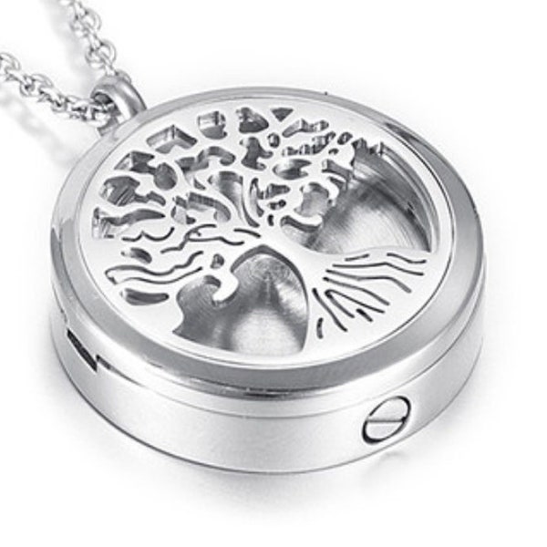 Ash aroma fragrance chain diffuser pendant ash pendant for filling tree of life ash jewelry human perfume stainless steel silver with engraving