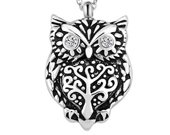 Gravure Urne Collier Hibou Pendentif Cendres Bijoux Remplissable Souvenir Humain Animal Décédé Chien Personnalisé Zircone Cendres Bijoux