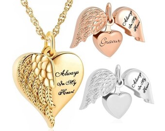 Ash jewelry urn chain locket heart angel wings ash pendant keepsake human animal dog cremation jewelry ash pendant + engraving