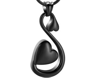 Chaîne de cendres urne bijoux souvenir pendentif cendres mémoire personnes décédées et chiens cygne avec coeur acier inoxydable noir avec gravure