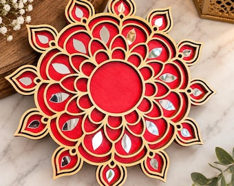 Wooden Diya Tealight Holder, Diwali Decor, Rangoli Decoration, Indian Home Decor, Puja Decor, Diwali Gift, Festive Table Decor