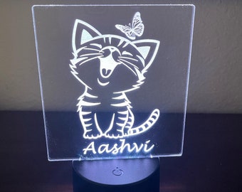Kitty cat night light, Nursery Room Night Light, Personalized Table Lamp, kids LED night light, Personalized Night Light