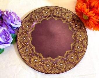 Henna thaal, diwali home decor, Indian festival, Mehndi thaal, indian wedding decor, hand painted charger plate, Mehndi party decor, henna