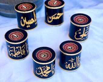 panjatan candles, islamic wall art, islamic home decor, Muharrum Gift, Imam Hussain, handmade, islamic calligraphy, Arabic Calligraphy