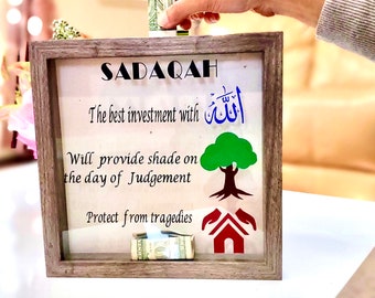 Customized Sadaqah box, customized shadow box, customized piggy bank, Ramadan decor, Islamic decor