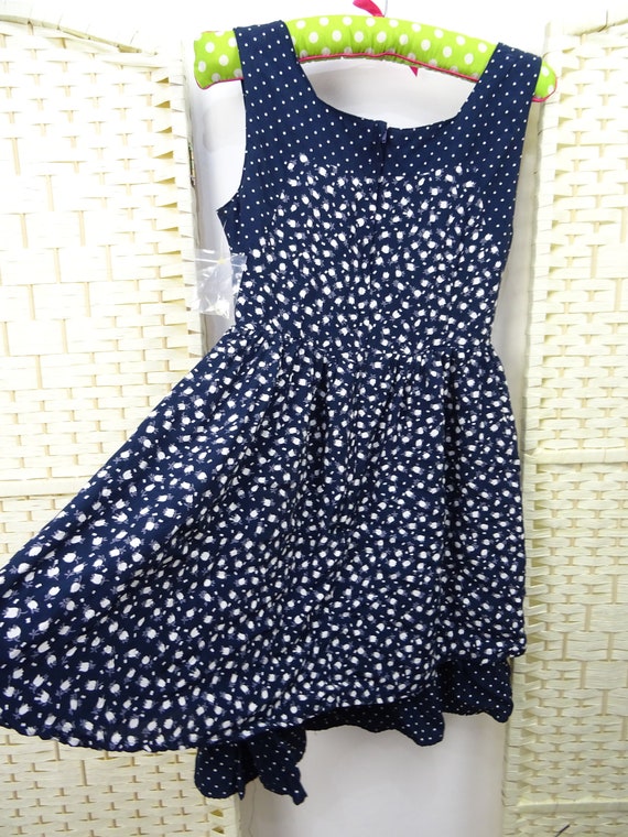 vintage viscose layered ditsy dress navy white 90… - image 9