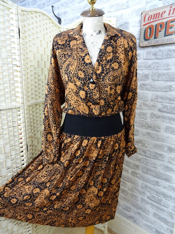 FRANK MASANDREA vintage silk dress 80s with jerse… - image 2