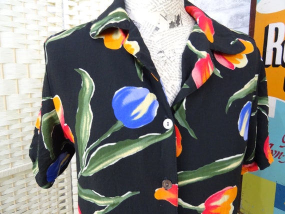 vintage viscose tulip print  shirt blouse DAVID B… - image 3