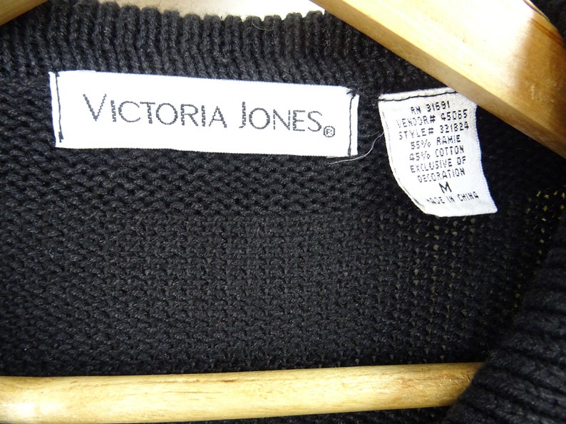 vintage Christmas jumper cardigan cotton ramie sequin soldiers beaded Victoria Jones black repaired ML