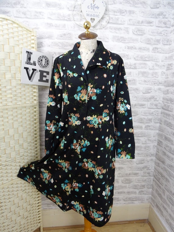 vintage crimplene shirt dress 70s/80s ditsy flora… - image 3