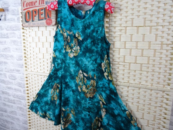 vintage batik Hawaiian dress blue YOUNG FASHION arty … - Gem