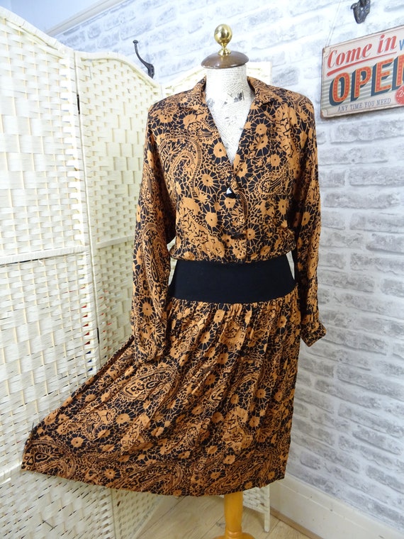 FRANK MASANDREA vintage silk dress 80s with jerse… - image 1