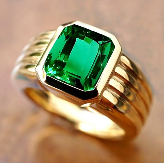 EFFY Collection EFFY® Limited Edition Men's Emerald (3 ct. t.w.) & Diamond  (1/2 ct. t.w.) Ring in 14k Gold - Macy's