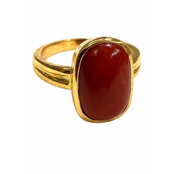 Natural Certified Red Coral moonga Gemstone Unisex Ring in 92.5