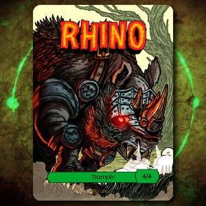 Rhino 4/4 Trample Full Art Token [Hand Drawn by Darkside Tokens] Magic the Gathering MTG!