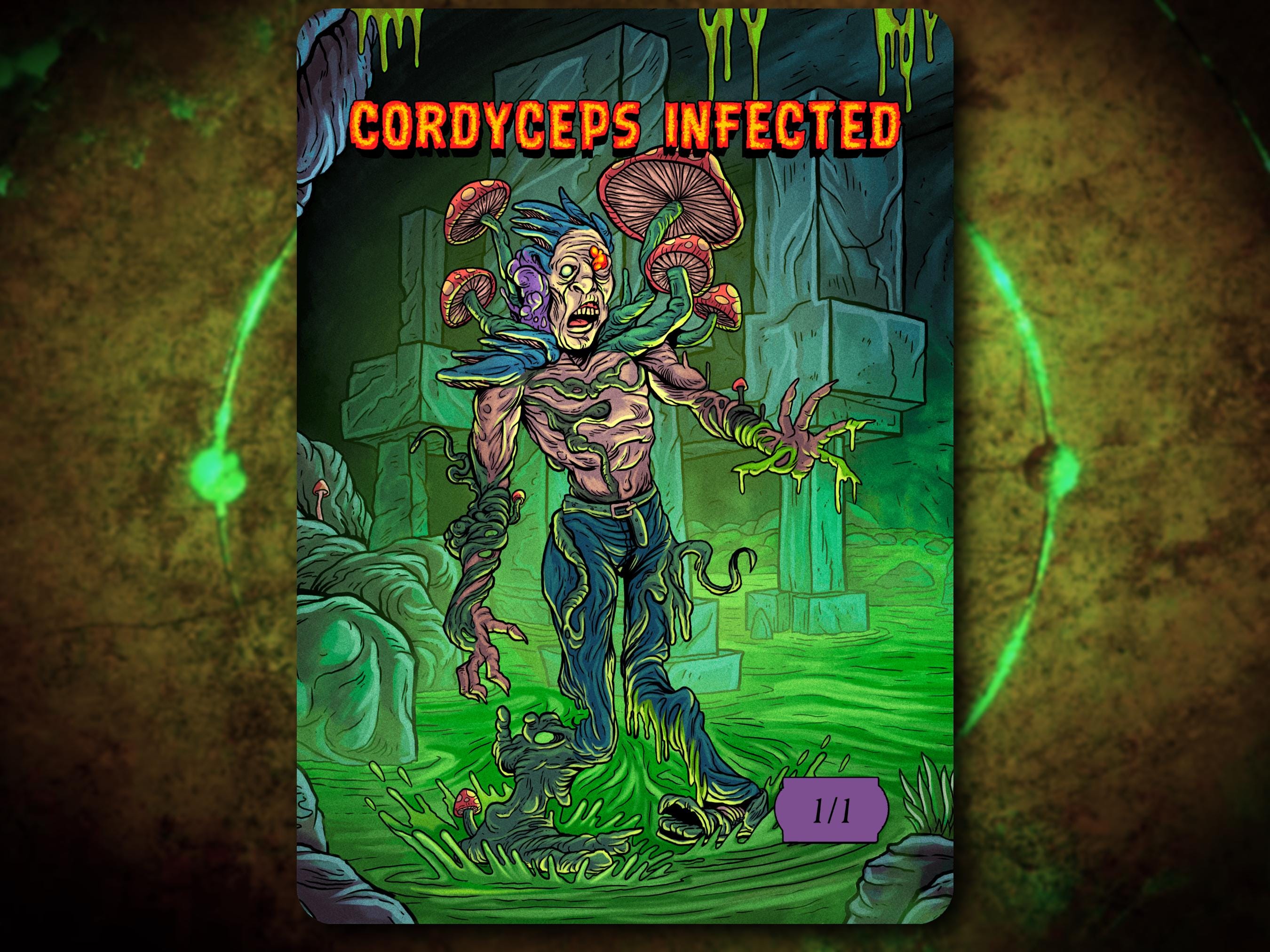 Hand Drawn Cordyceps Infected Token for Magic the Gathering MTG