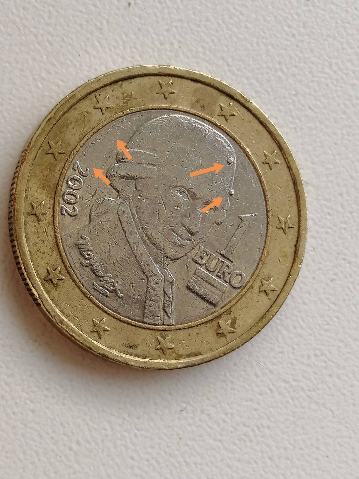 Error 1 Euro 2002 Austria Coin. 