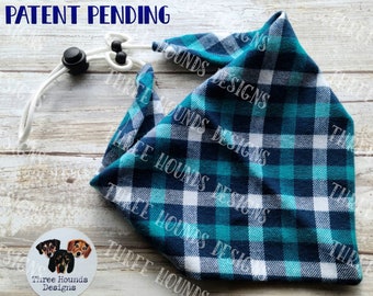 Adjustable Dog Bandana Personalized, Jade and White Flannel