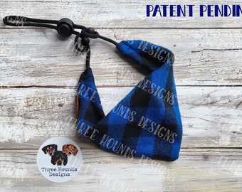 Adjustable Dog Bandana Personalized, Blue and Black Flannel
