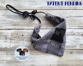 Adjustable Dog Bandana Personalized, Gray and Black Flannel