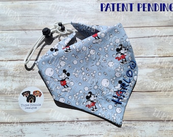 Adjustable Dog Bandana Personalized, Mickey and Minnie Bubbles Cotton