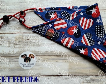 Adjustable Custom Dog Bandana, Personalized, Fouth of July Hearts Cotton Fabric
