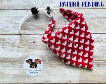 Adjustable Custom Dog Bandana, Personalized, Red and White Hearts Valentine's Day Fabric