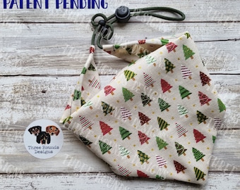 Adjustable Custom Dog/Pet Bandana, Christmas Trees on Tan Fabric