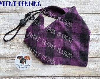 Adjustable Custom Dog Bandana, Personalized, Purple and Black Flannel