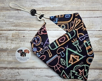 Adjustable Dog Bandana Personalized, Neon Camping Symbols Pattern