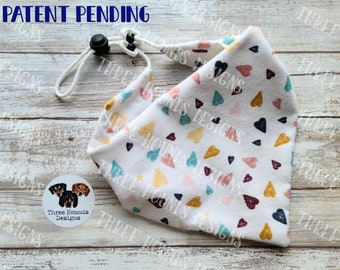 Adjustable Custom Dog Bandana, Personalized, White Hearts Valentine's Day Flannel