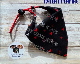 Adjustable Custom Dog Bandana, Personalized, Black Hearts and X's Valentine's Day Flannel