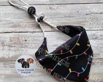 Adjustable Custom Dog/Pet Bandana, Christmas Lights on Black Cotton
