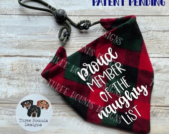 Adjustable Dog Christmas Bandana, Red and Green Plaid Flannel