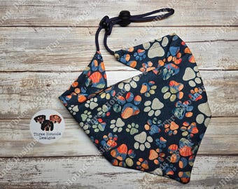 Adjustable Dog Bandana Personalized, Cotton Multicolor Paws Pattern