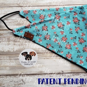 Adjustable Custom Dog Bandana, Personalized, Blue Flower Cotton Fabric